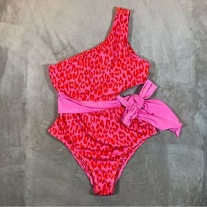 Pink Lily Red and Pink Leopard Print Swimsuit
